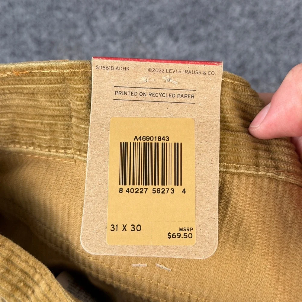 Levis 511 Slim Fit Corduroy Pants Mens 31x30 Harvest Gold Tan Chino NWT